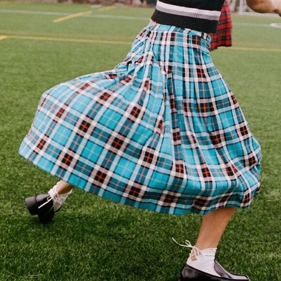 Bdg Perfect blue plaid fall skirt * pleated * size S * midi - Picture 8 of 8
